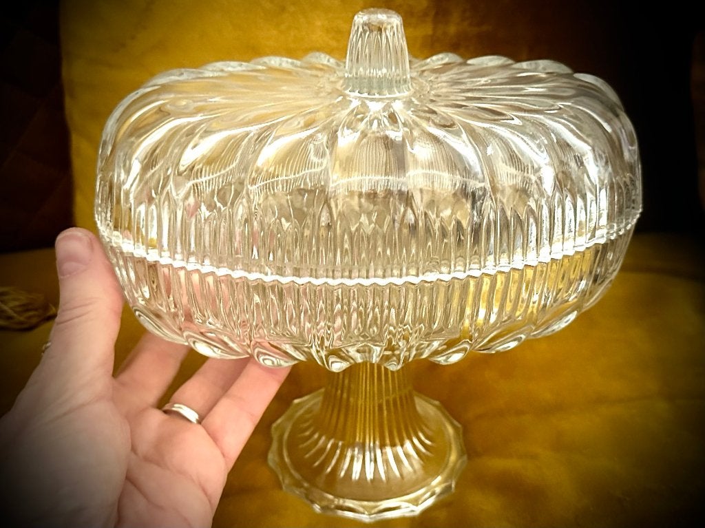 Ovale Bonbonnière kristallen schaal deksel antiek glas mooi, Verzenden