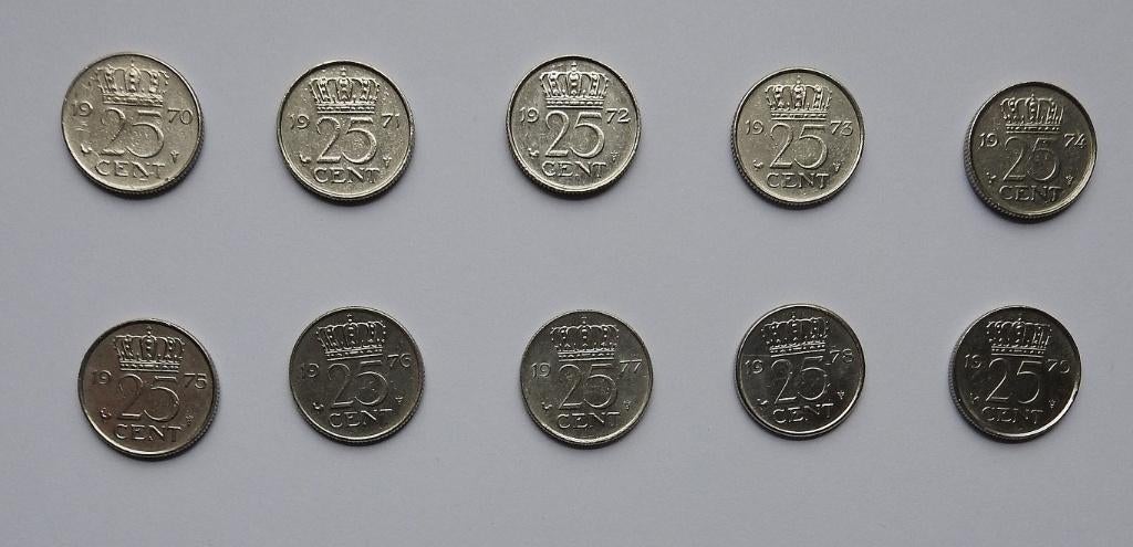 10 Kwartjes jaren 70  /, Verzenden, Koningin Juliana, 25 cent, Setje