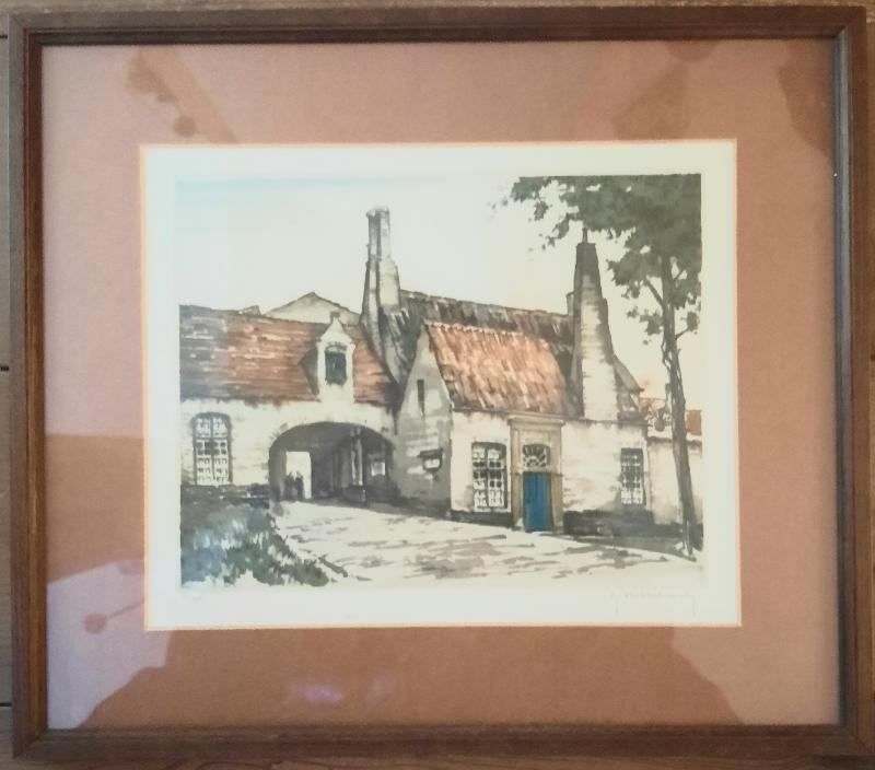Ets van Roger Hebbelinck, Antiek en Kunst, Kunst | Etsen en Gravures, Ophalen of Verzenden, Stadsgezicht, Ets, Ingelijst