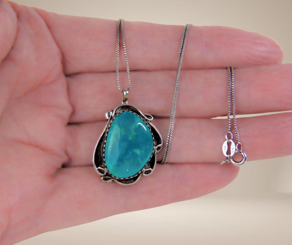 Prachtige zilveren NAVAJO turquoise hanger met ketting!, Verzenden, Zo goed als nieuw, X, Met edelsteen