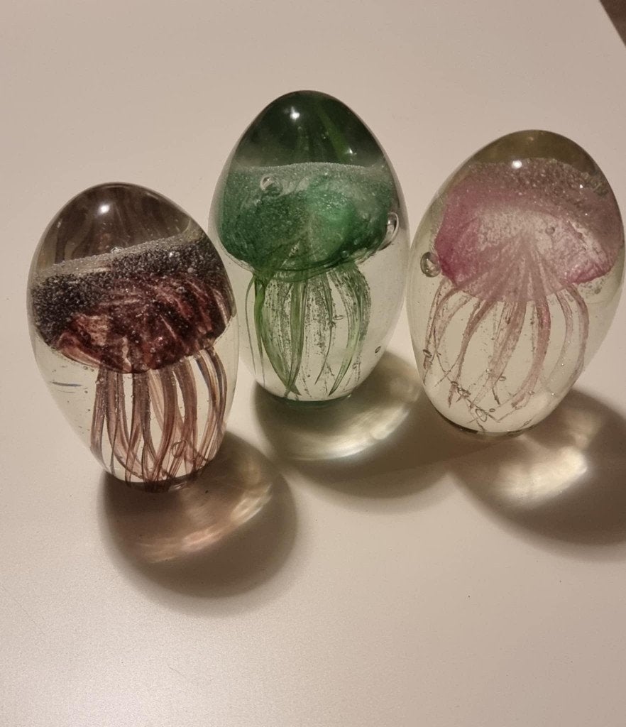 3 x glazen kwallen presse-papier met gecontroleerde bubbels., Antiek en Kunst, Ophalen