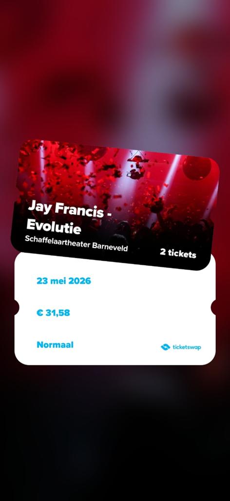 2de rij tickets voor Jay Francis Revolutie (Ticketswap), Twee personen
