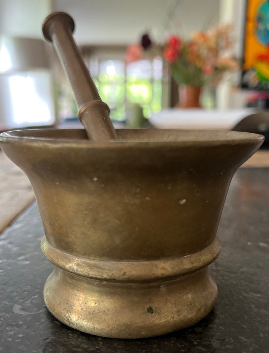 Antieke Bronzen Apothekers Vijzel met Stamper, Ophalen of Verzenden, Brons