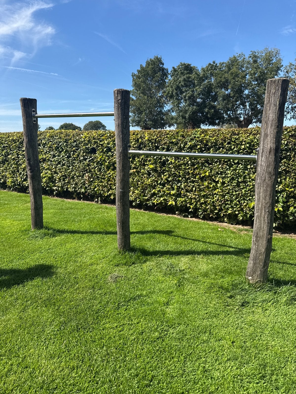 Dubbele duikelstang RVS 2x 90 cm met palen, Kinderen en Baby's, Speelgoed | Buiten | Speeltoestellen, Ophalen, Gebruikt, Overige typen