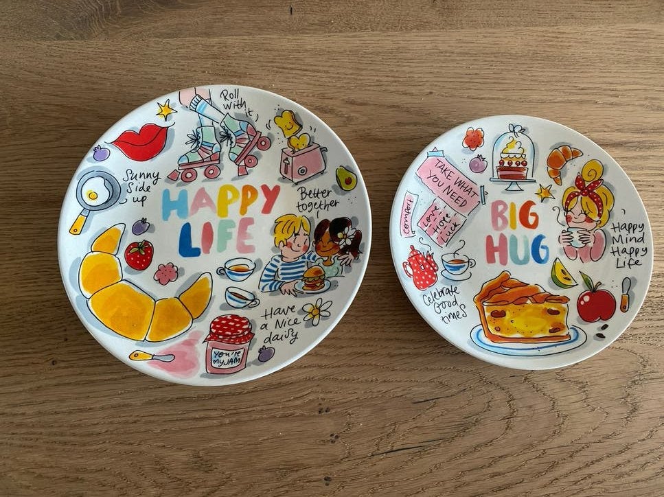 Blond Amsterdam borden: Happy Life & Big Hug (2 stuks), Ophalen, Nieuw, Bord(en), Modern