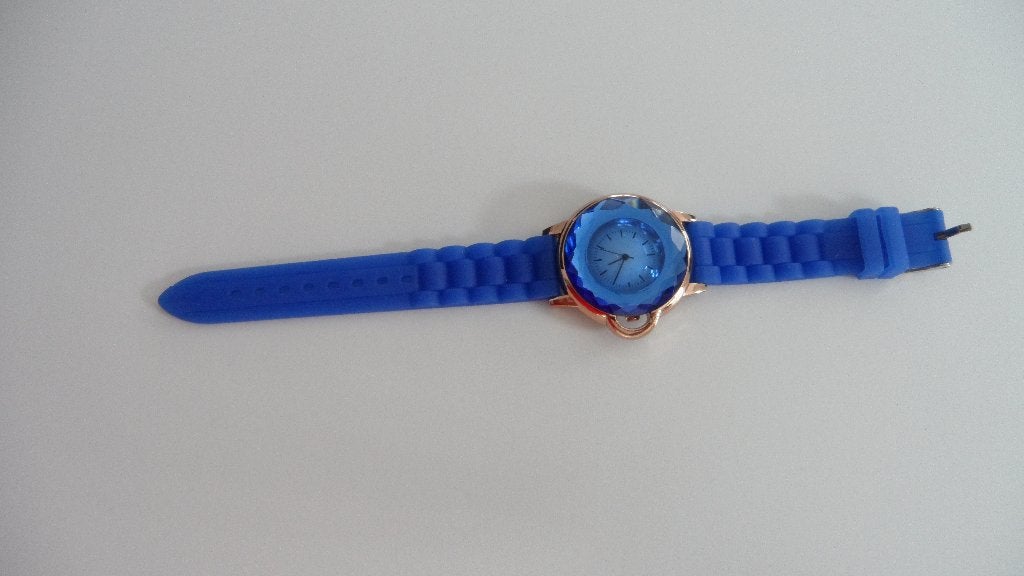 Blauw horloge met siliconen bandje en strass, Sieraden, Tassen en Uiterlijk, Overige merken, Kunststof, Polshorloge, Kunststof
