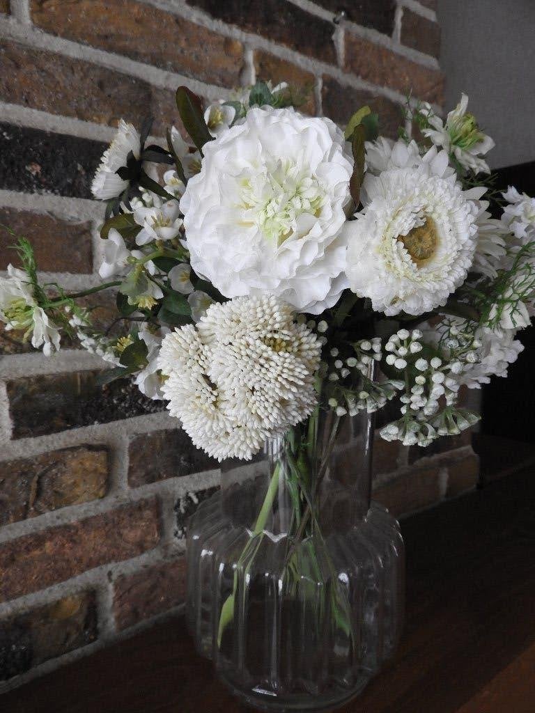 Compleet wit kunstboeket zijdebloemen -  met glazen vaas, Huis en Inrichting, Ophalen, Zijde, Boeket, Overige merken