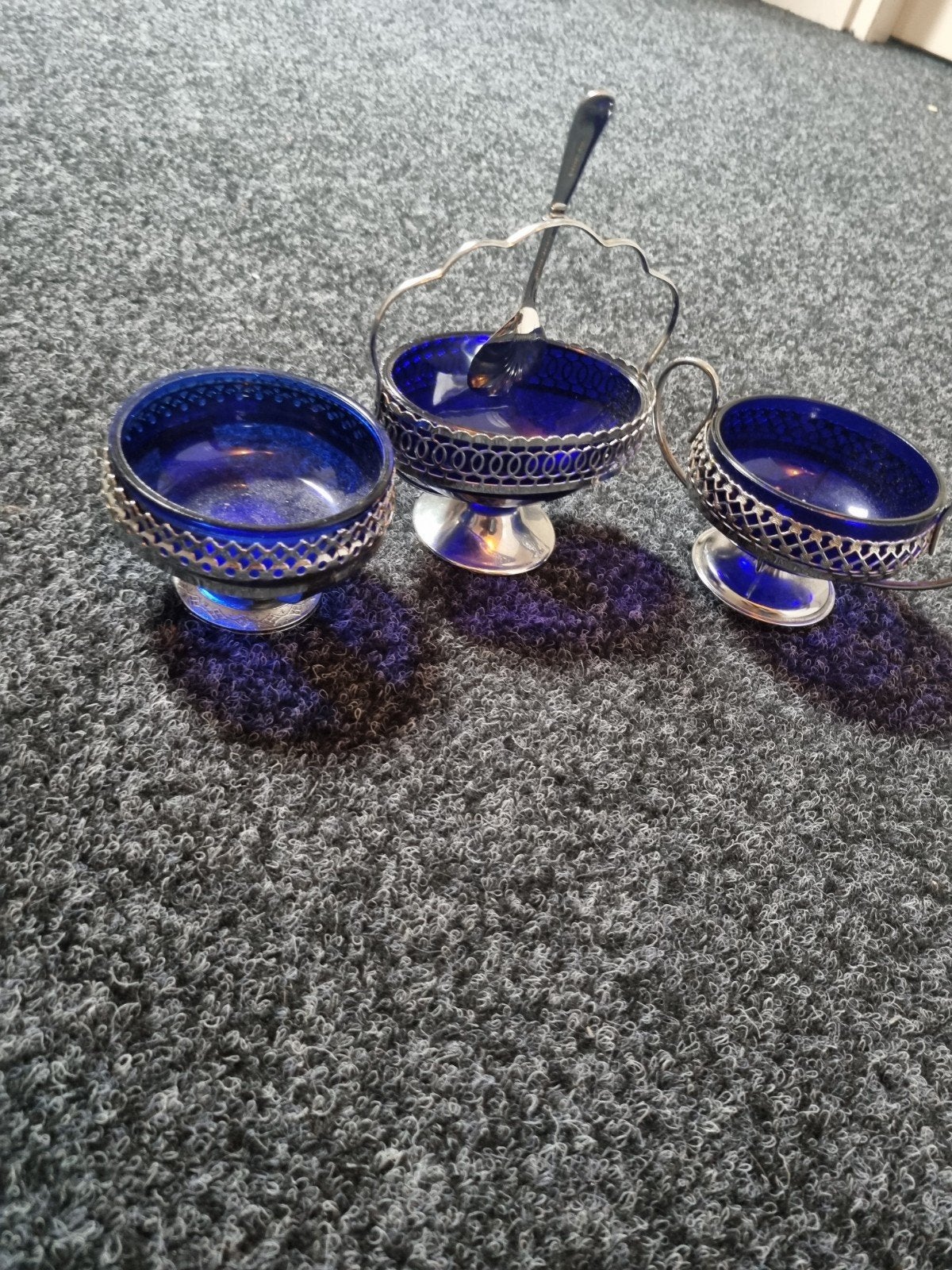 Vintage zoutvaatjes met kobaltblauw glas, Ophalen