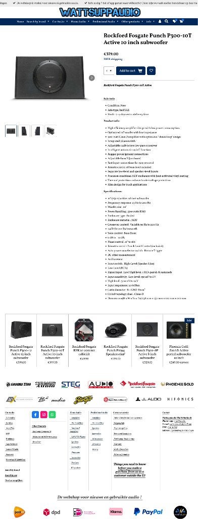 Rockford Fosgate Punch P300-10T Active 10 inch subwoofer, Audio Design, Nieuw, Am Breilingsweg 3, 76709 Kronau, Duitsland, Ophalen of Verzenden