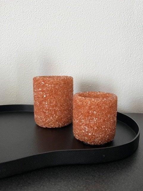 J-Line Stijlvol waxinelichthouders glas roestbruin set nieuw, 9 cm, Overige merken, Waxinelichthouder, Nieuw