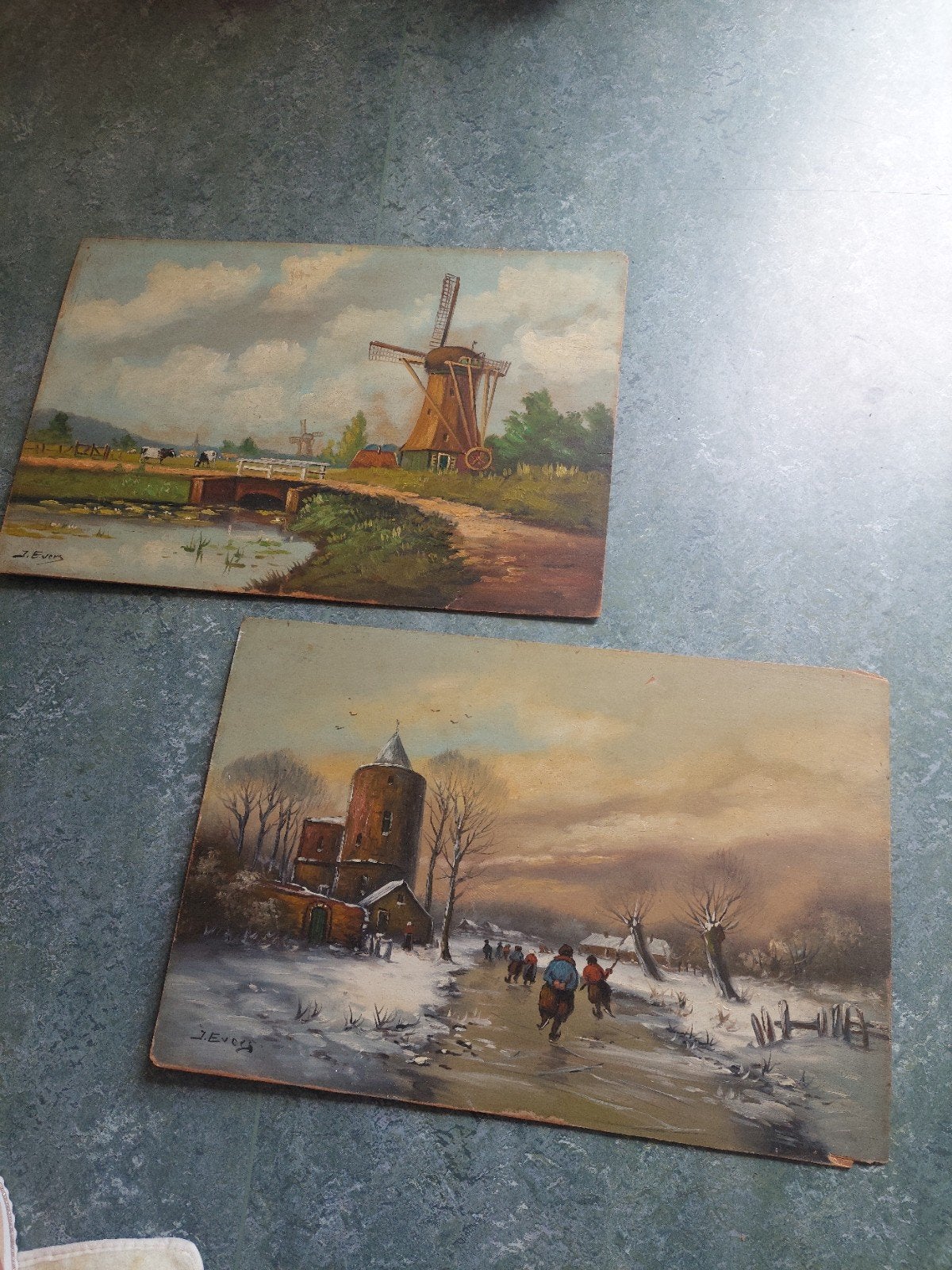 Twee schilderijen van J. Evers: Hollands, Antiek en Kunst, Kunst | Schilderijen | Klassiek, Ophalen, Landschap, Olieverf, Klassiek