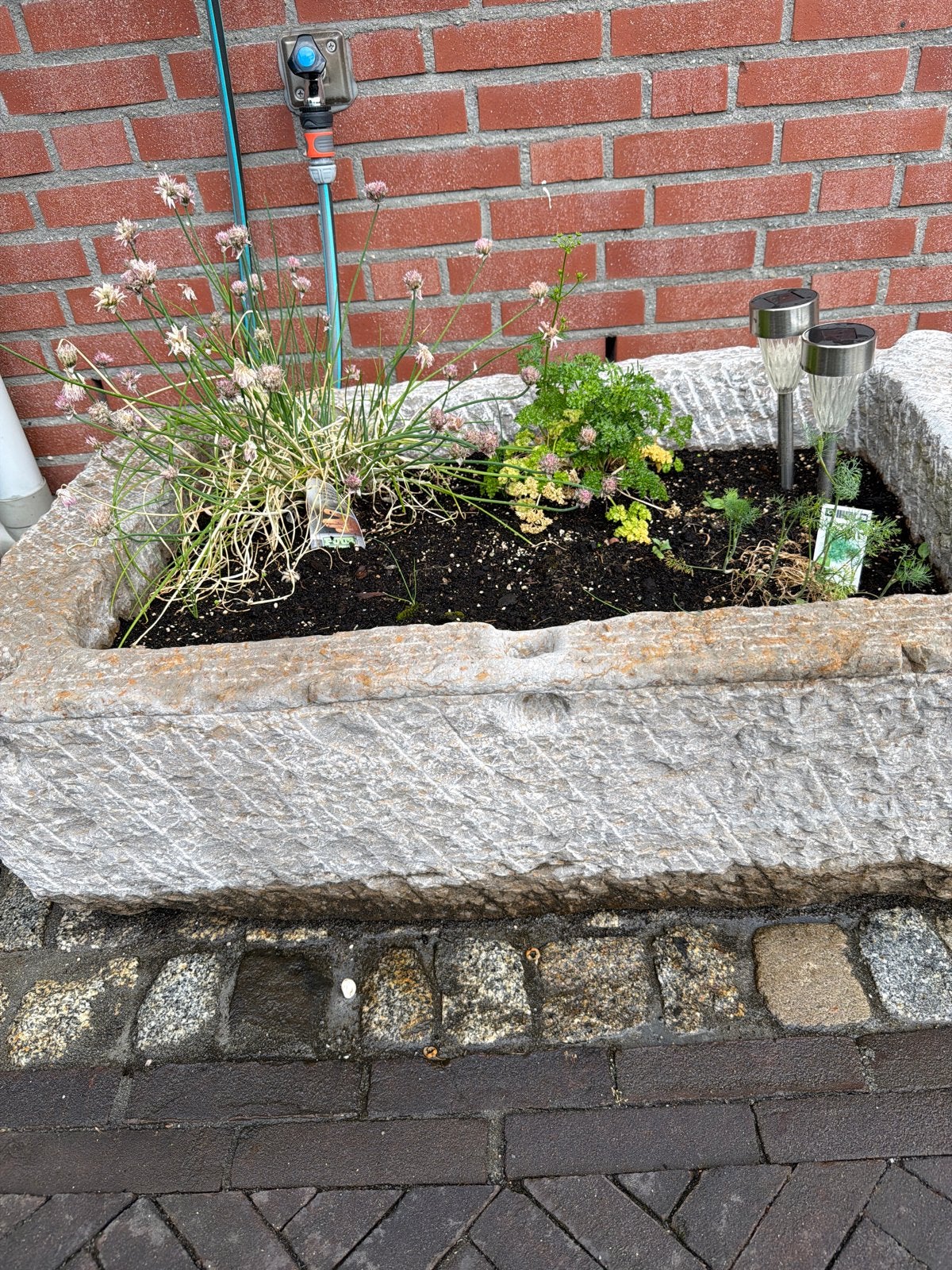 Hardstenen voederbakken voor bloembak, Tuin en Terras, Bloembakken en Plantenbakken, Steen, Gebruikt, Balkon, Ophalen of Verzenden