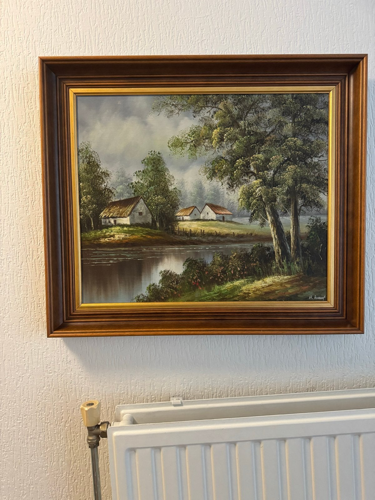 Schilderij van Duitse schilder Knauf - Landelijk tafereel, Ophalen, Doek, Realistisch, Gesigneerd