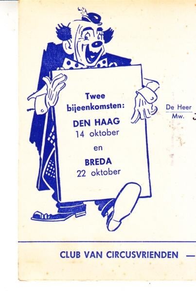 ongebruikte Bestelkaart Club van Circusvrienden (1961), Verzenden, Zo goed als nieuw