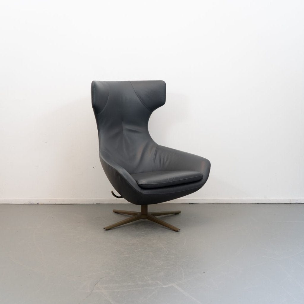 Leolux Caruzzo Plus Fauteuil Antraciet Leer + Hocker, Niet ingevuld, Zo goed als nieuw, Niet ingevuld, Niet ingevuld