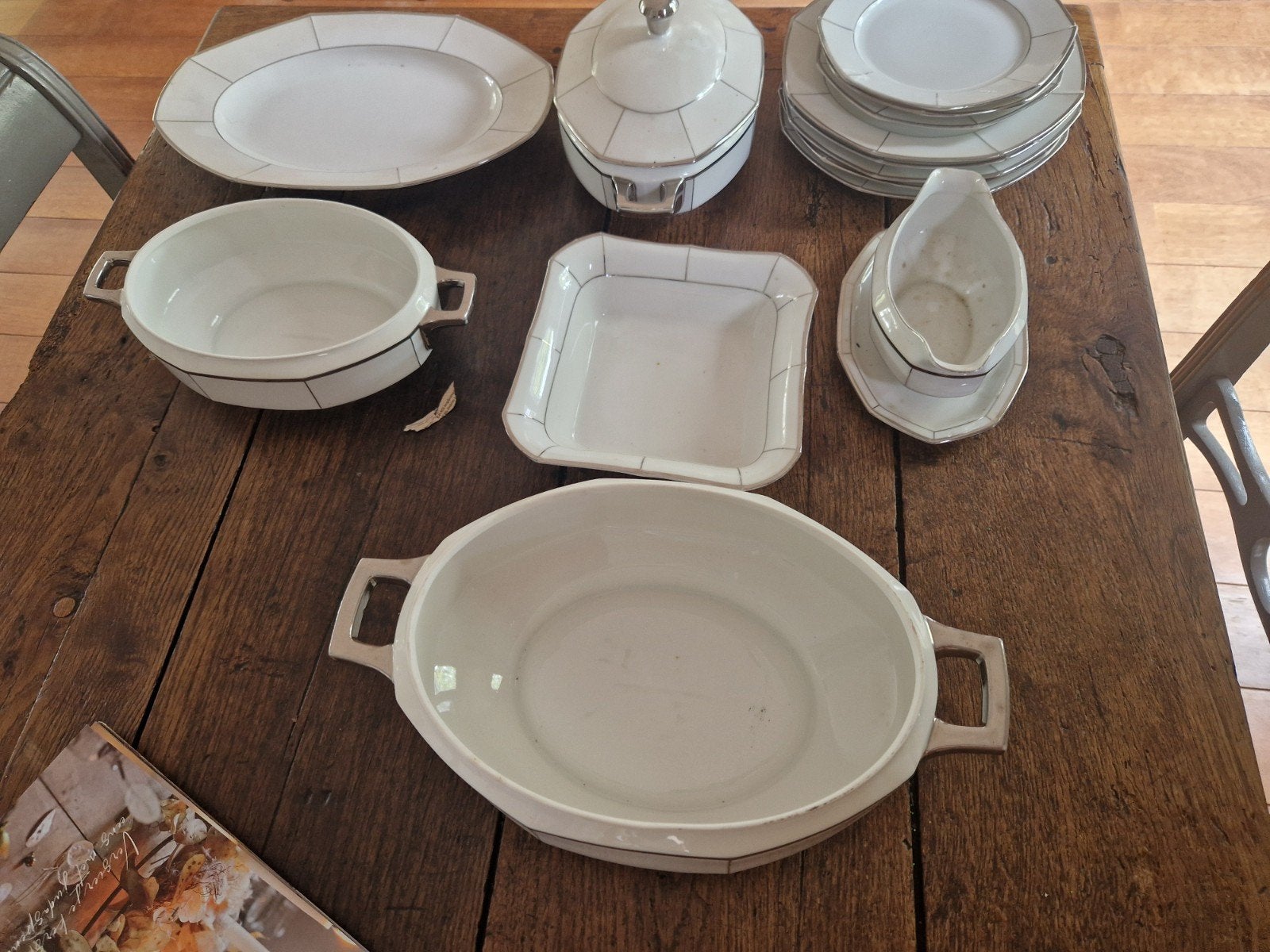 Antiek Mitterteich Bavaria Servies - Wit met Zilveren Rand, Ophalen of Verzenden