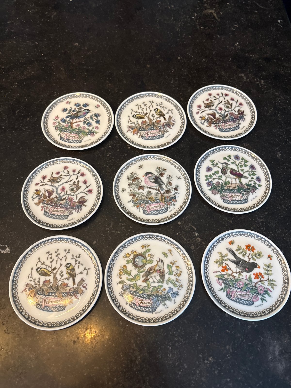 Hutschenreuther Vogelteller 'Monatsvögel' - Set van 9, Ophalen of Verzenden