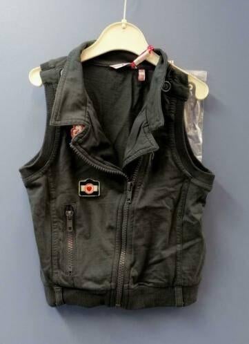 Nono nieuw grijs gilet vestje met asymm. rits 104 nr 34852, Nono, Meisje, ., Trui of Vest