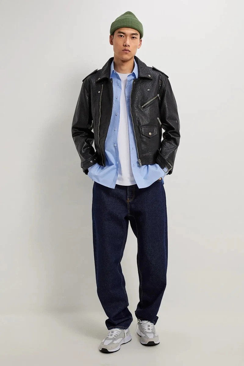 Zara 80s look cropped leren biker jacket L, Ophalen of Verzenden, Zo goed als nieuw, Zwart