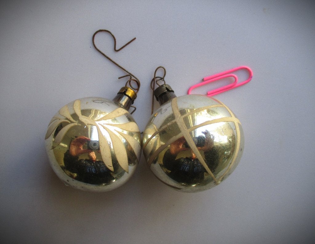 Kerst~2 antieke glazen kerstballen~Glas~ca 4 cm, Ophalen of Verzenden