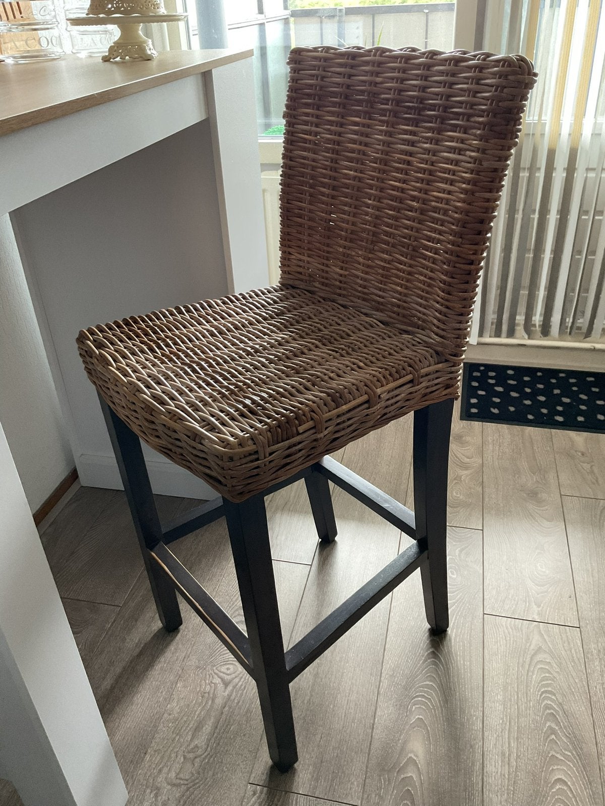 2 rotan barstoelen, Ophalen, Gebruikt, 90 cm of meer, Riet