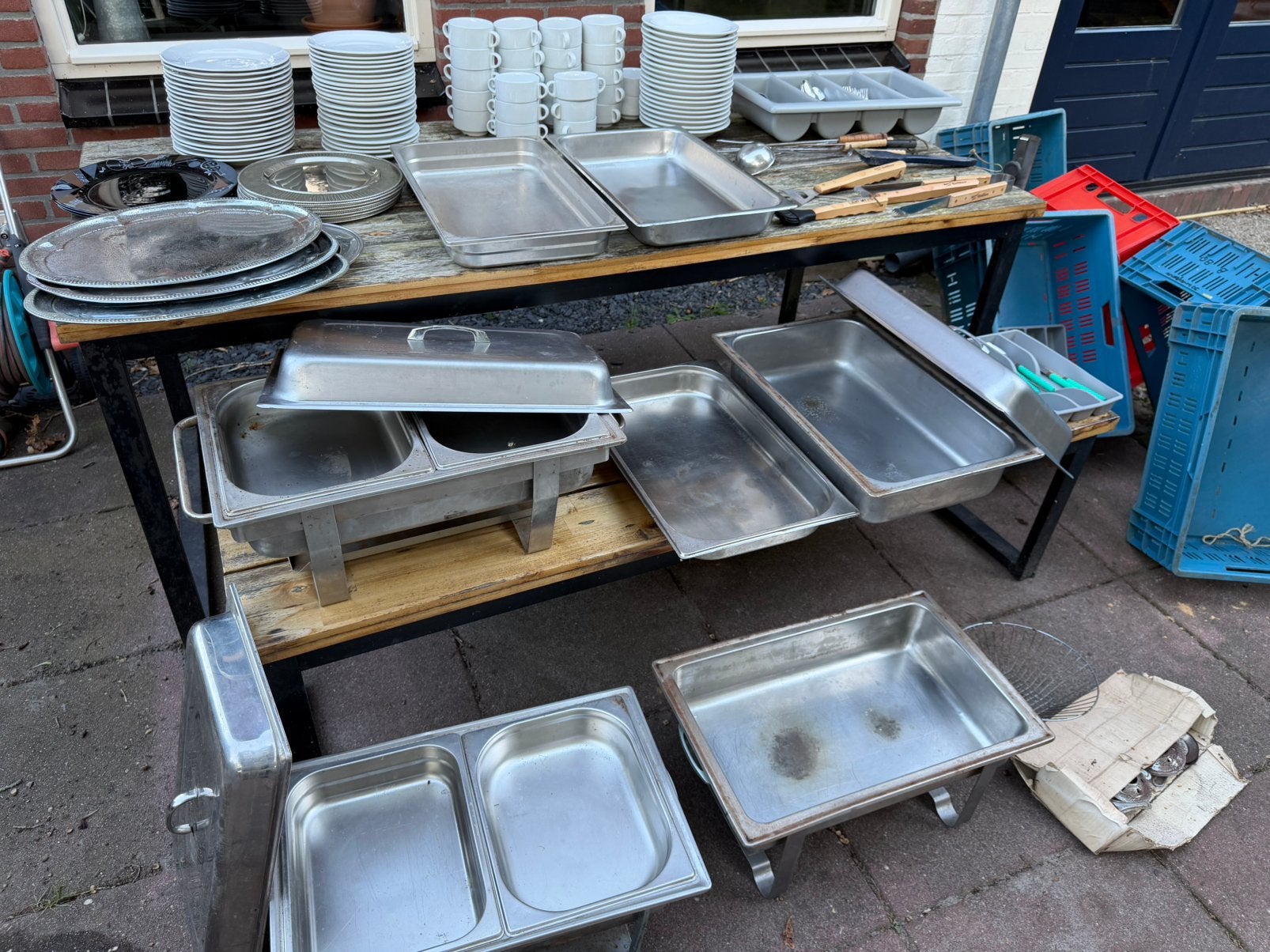 Partij horeca servies + RVS buffet | warmhoudbakken | TEAB, Ophalen, Gebruikt, Overige merken, Overige stijlen