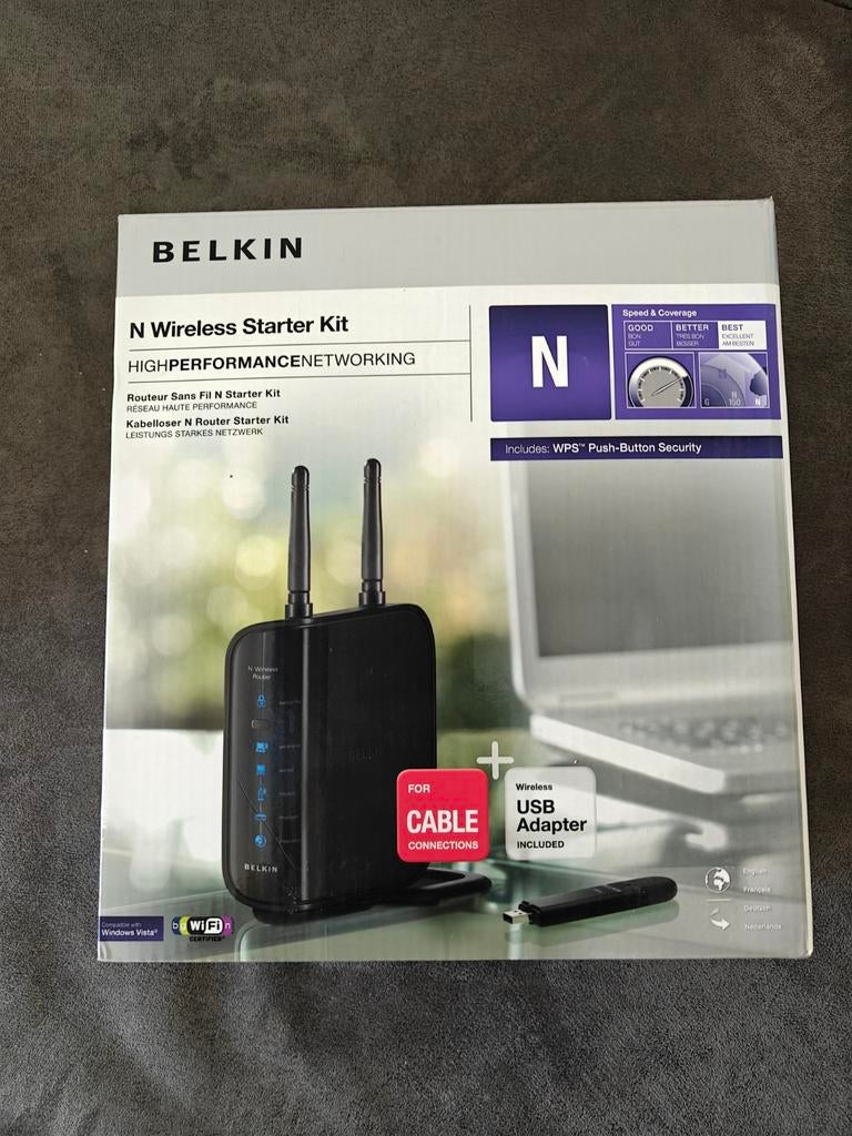 Belkin N wireless starter kit router uk stekker, Ophalen of Verzenden, Zo goed als nieuw, Router, Belkin