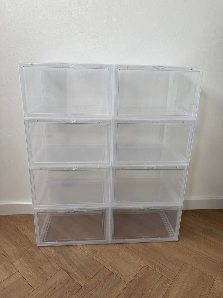 8 Clear Plastic schoenendozen sneakerboxen, Ophalen, Zo goed als nieuw