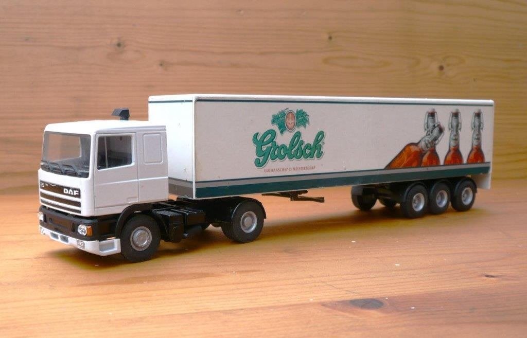 Lion Daf 95 + oplegger Grolsch bier Enschede., Hobby en Vrije tijd, Modelauto's | 1:50, Ophalen of Verzenden, Zo goed als nieuw