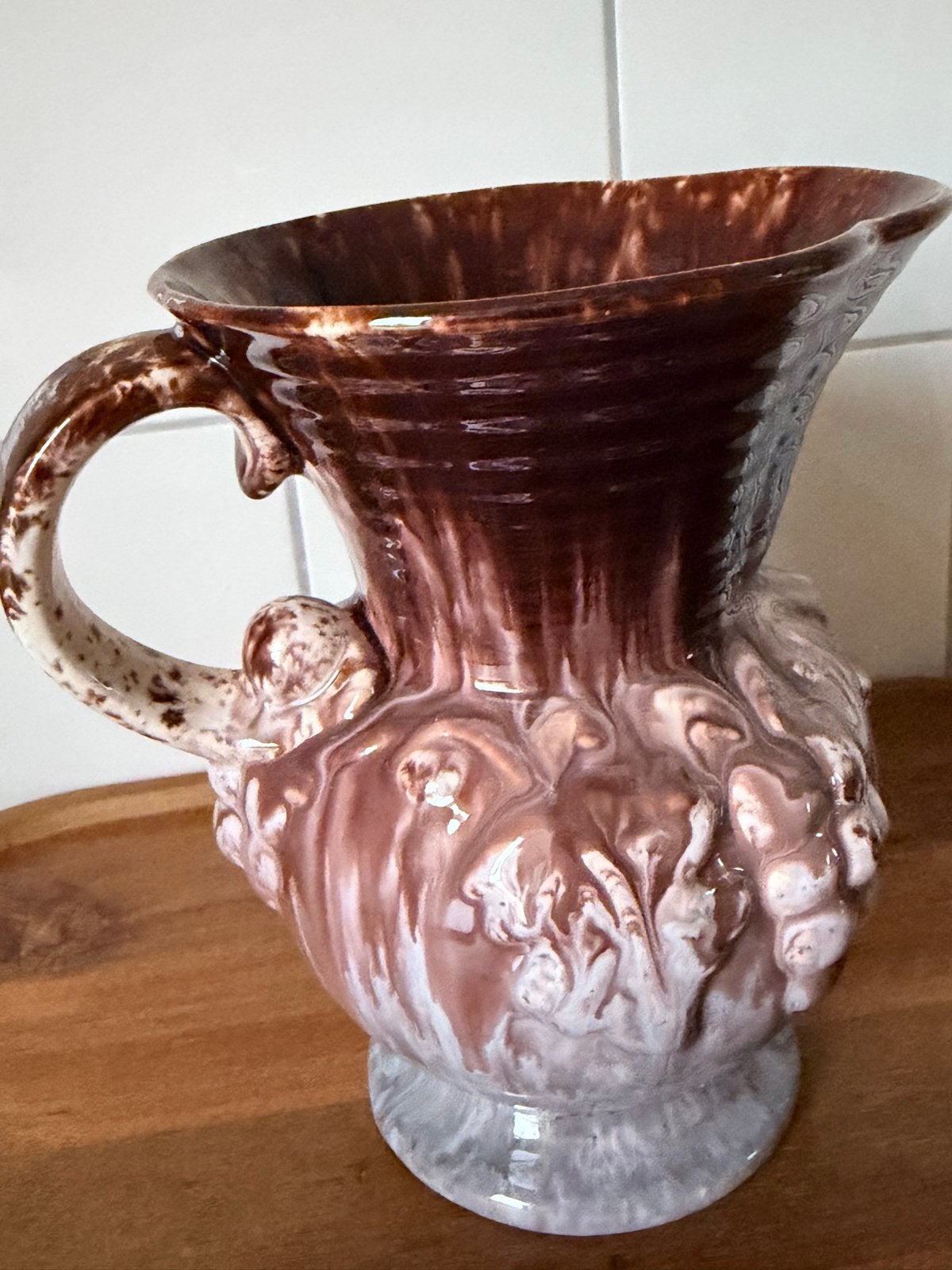 Vintage Aardewerk Kan - Bruin met Wit Glazuur, Antiek en Kunst, Ophalen of Verzenden