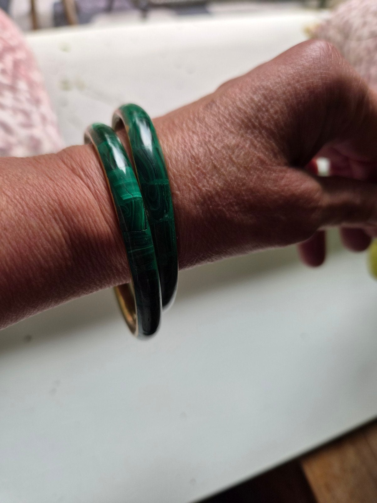 Mooie messing en malachiet armbanden, Overige materialen, Gebruikt, Ophalen of Verzenden, Met edelsteen