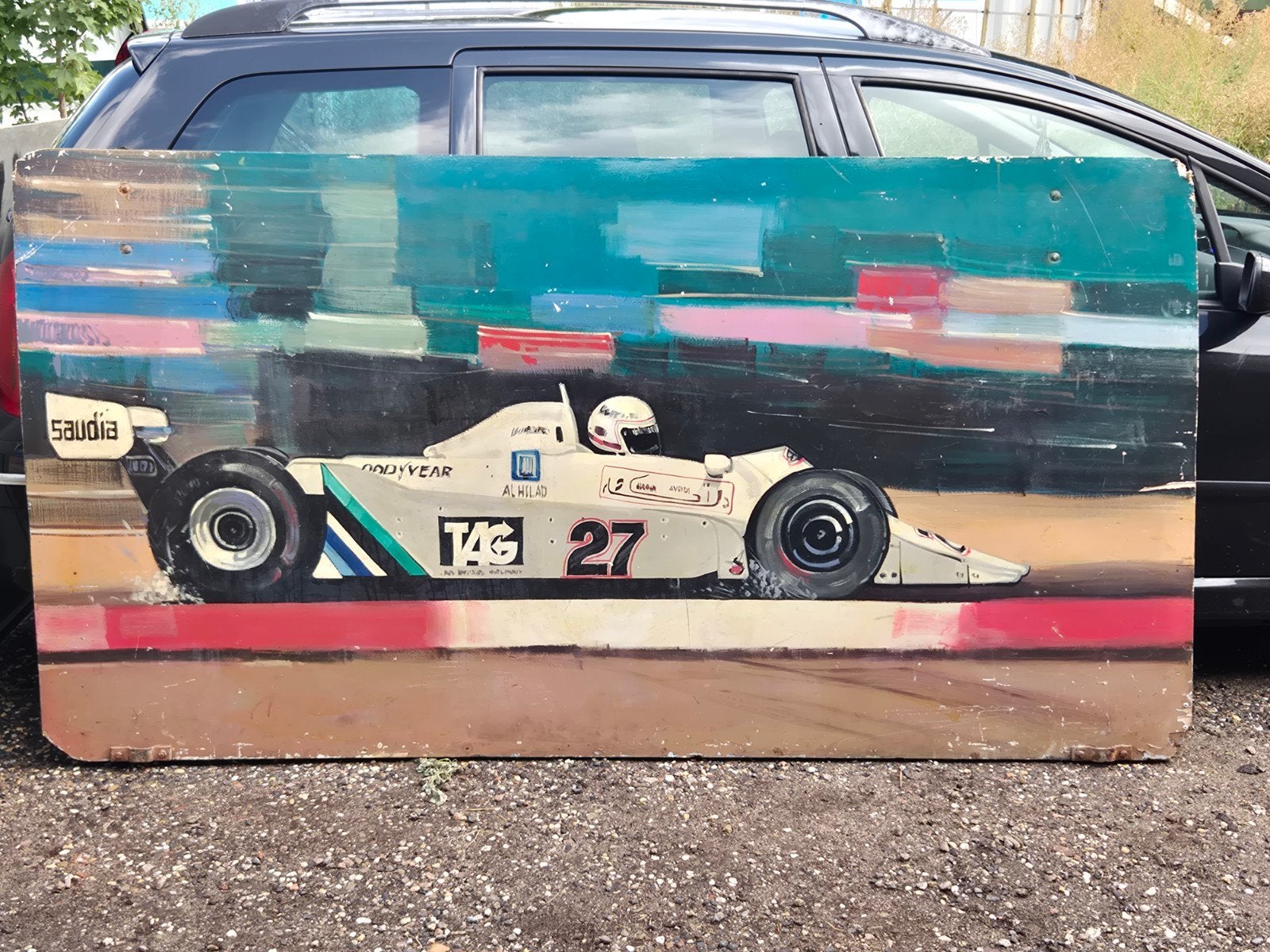 Vintage Formule 1 raceauto schilderij op paneel, Antiek en Kunst, Ophalen