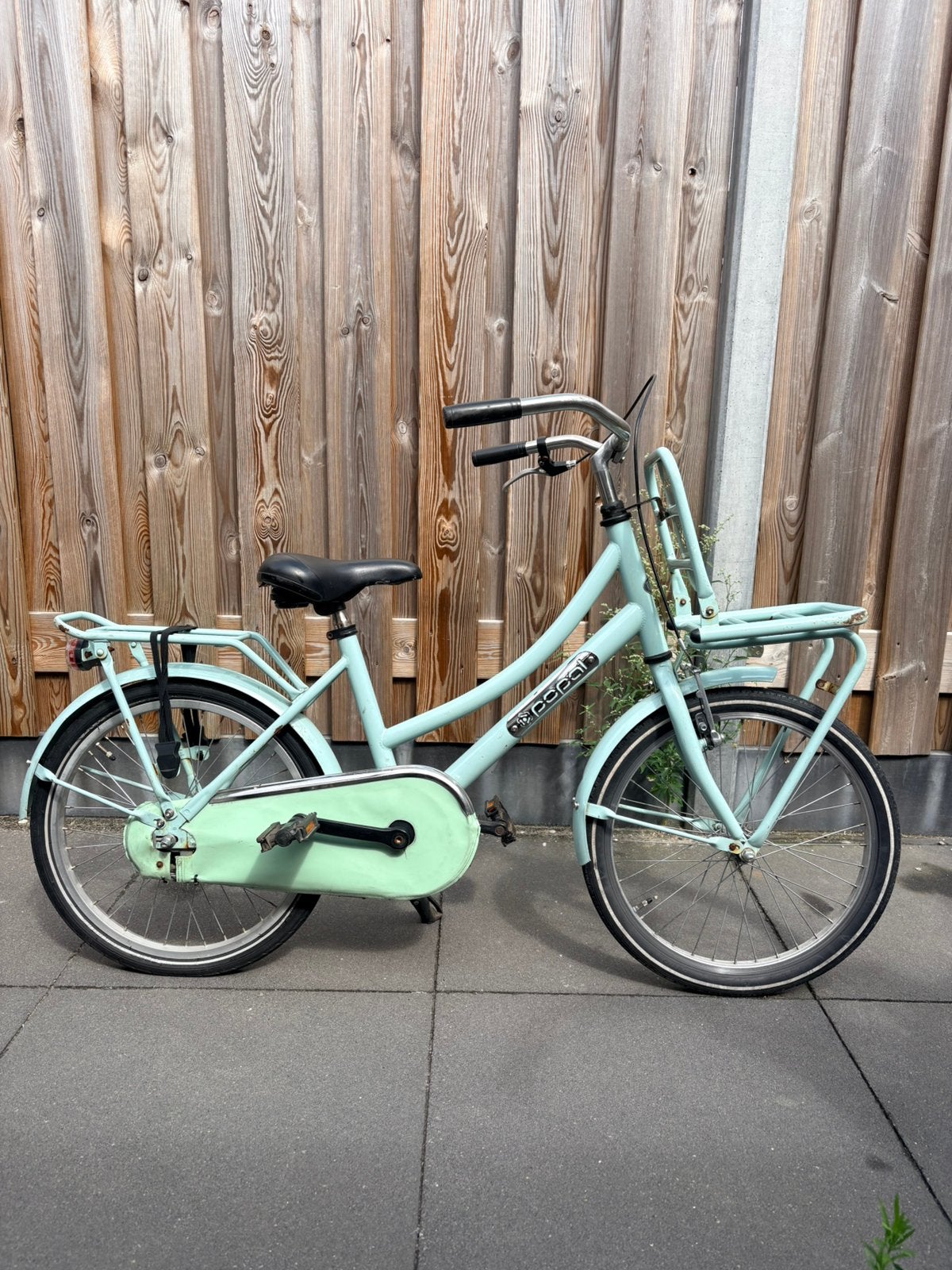 Popal kinderfiets 18 inch met voordrager - Mintgroen, Ophalen, Terugtraprem, Gebruikt, Handrem