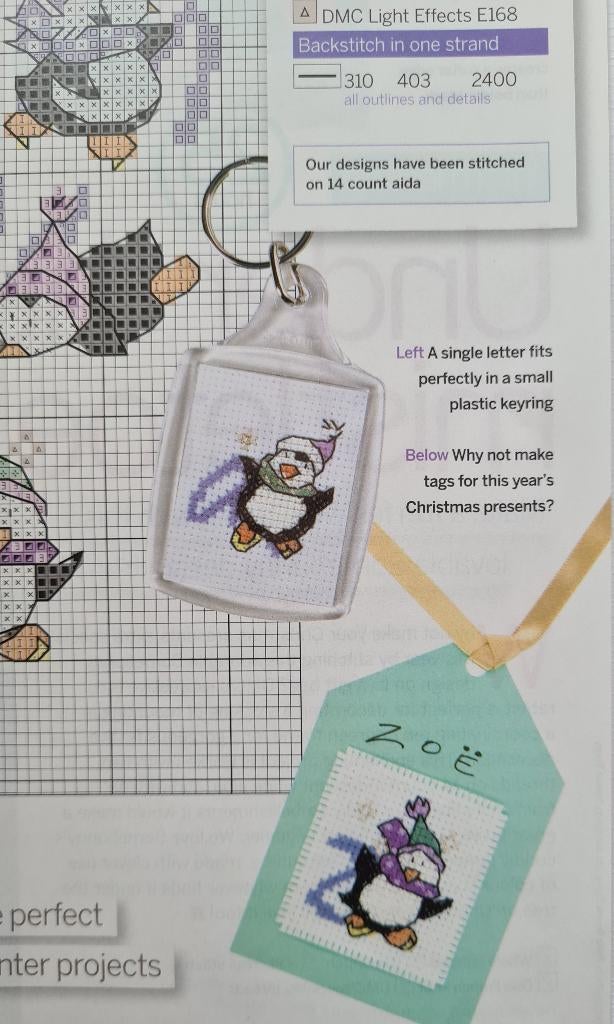 Pinguïns met wintermuts op alfabet borduurpatroon, Ophalen, Nieuw, Handborduren, Patroon