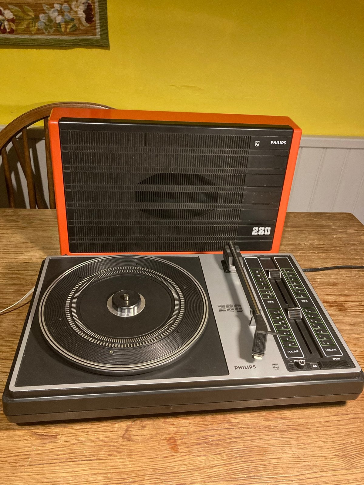 Vintage retro Philips Platenspeler oranje werkend uit 1978, Ophalen, Philips, Pitch-regelaar, Zo goed als nieuw
