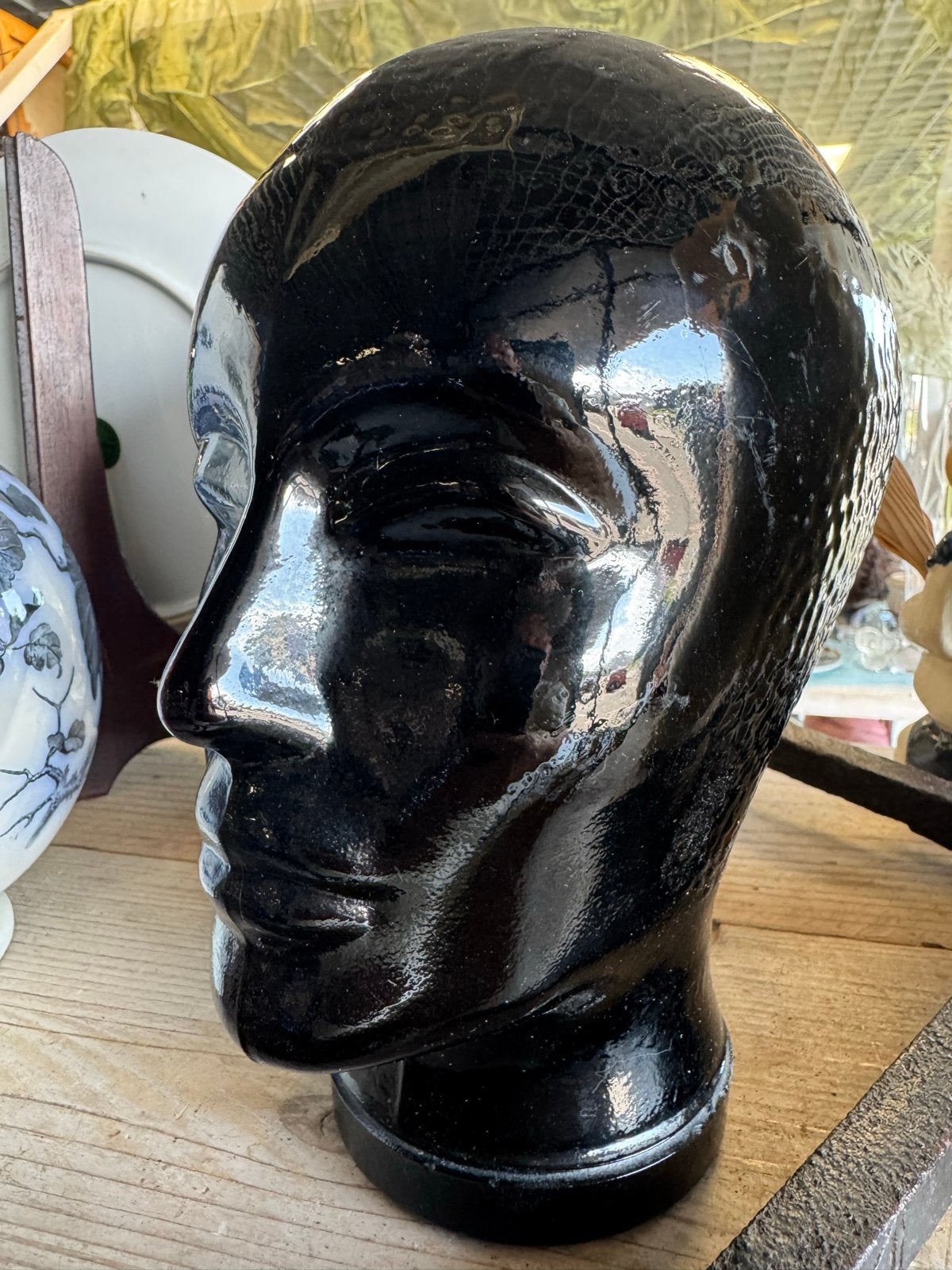 Zwart glazen hoofd - Mannequin hoofd, Verzamelen, Ophalen of Verzenden