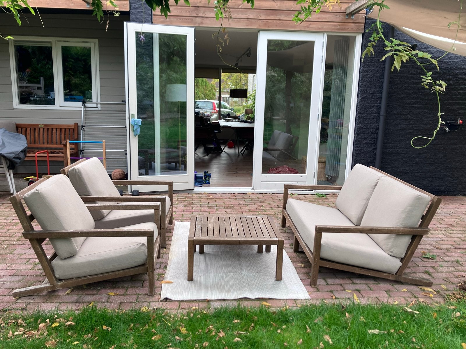 Houten loungeset/tuinset Wehkamp Evora, Ophalen, 4 zitplaatsen, Gebruikt, Loungeset