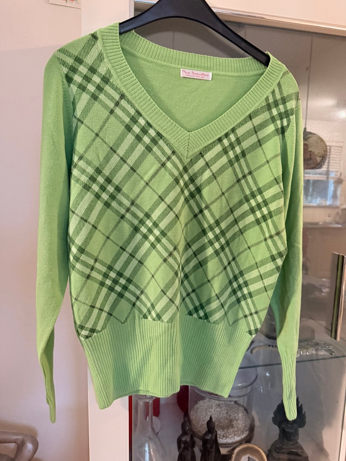 Groene trui met ruitpatroon - Maat M, Kleding | Dames, Ophalen of Verzenden, Zo goed als nieuw, Maat 38/40 (M), Groen