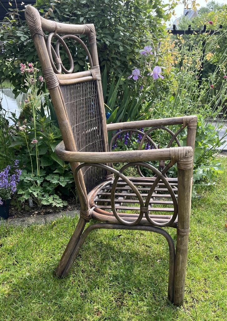 Vintage 70's Boho Manou grote rotan fauteuil / rotan stoel, Ophalen, Gebruikt, Minder dan 75 cm, Vintage