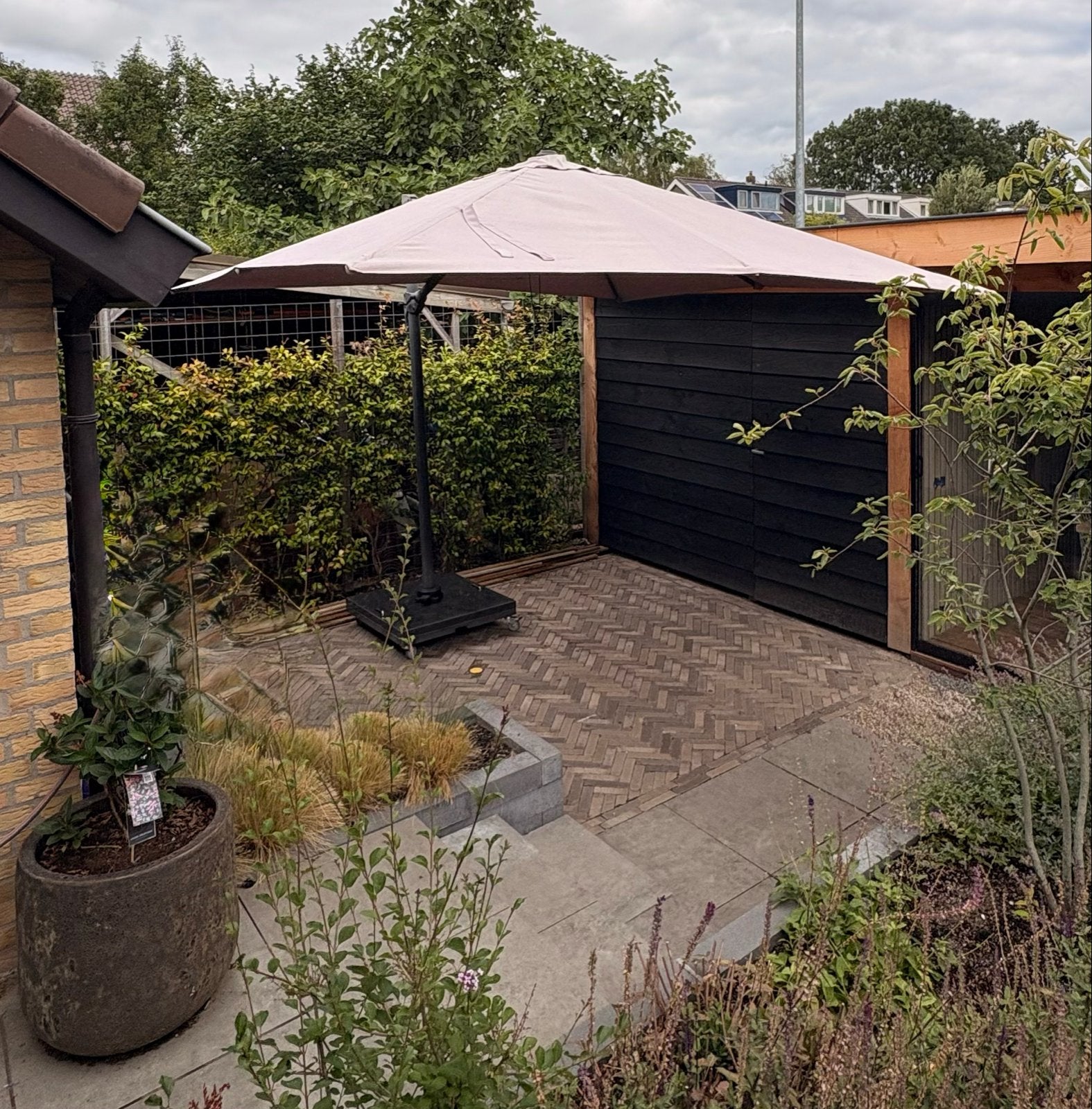 Zweefparasol 3x3-mtr., Tuin en Terras, Parasols, Ophalen, Verstelbaar, Gebruikt, Zweefparasol