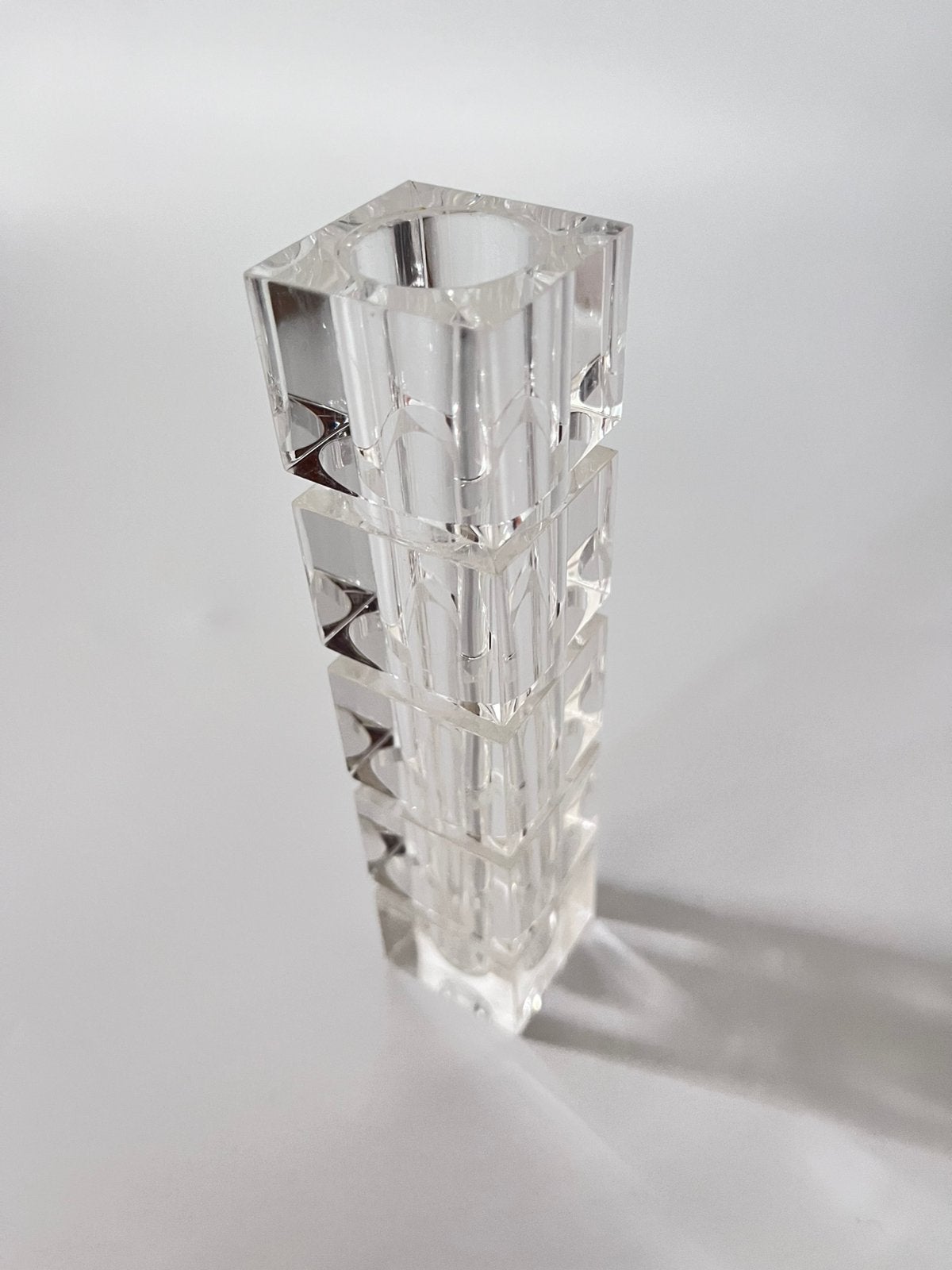 Vintage Space Age plexiglas kubus vaas/Lucite totem vaas, Ophalen of Verzenden