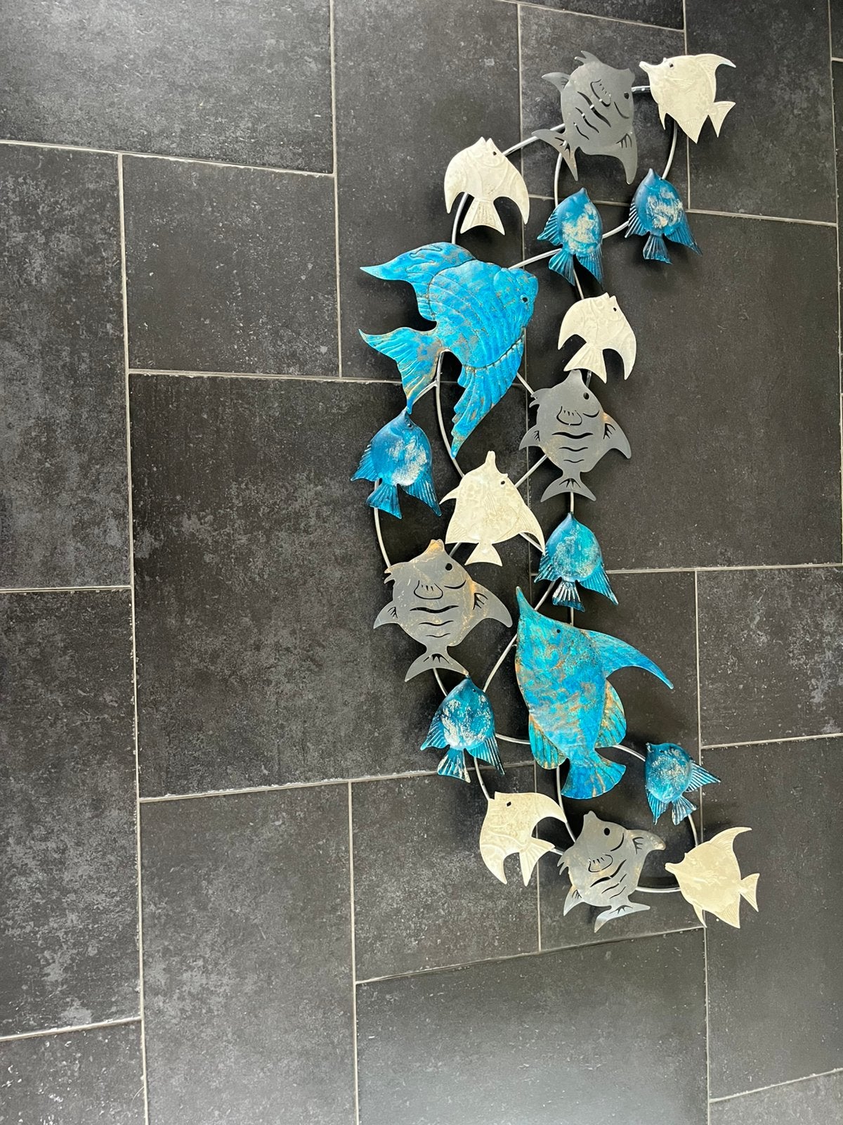 Prachtige metale wanddecoratie vissen, Ophalen, Metaal, 55 cm, Zo goed als nieuw
