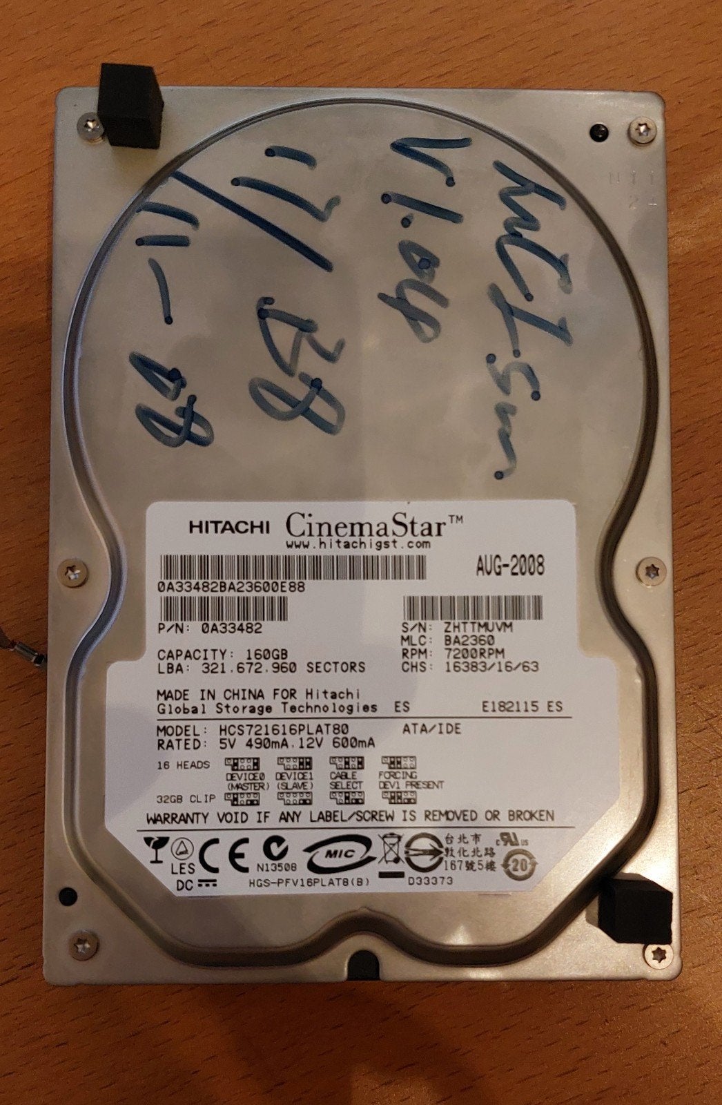 Harddisk 160GB Hitachi HCS721616PLAT80 - 7200 RPM ATA/IDE, HDD, Ophalen of Verzenden, Zo goed als nieuw, Desktop