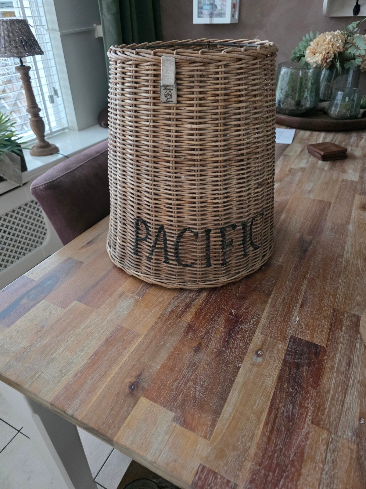 Riviera Maison Pacific Hanglamp Rattan Lampenkap, Huis en Inrichting, Hanglamp, Bruin, Natuurlijk materiaal, Rond