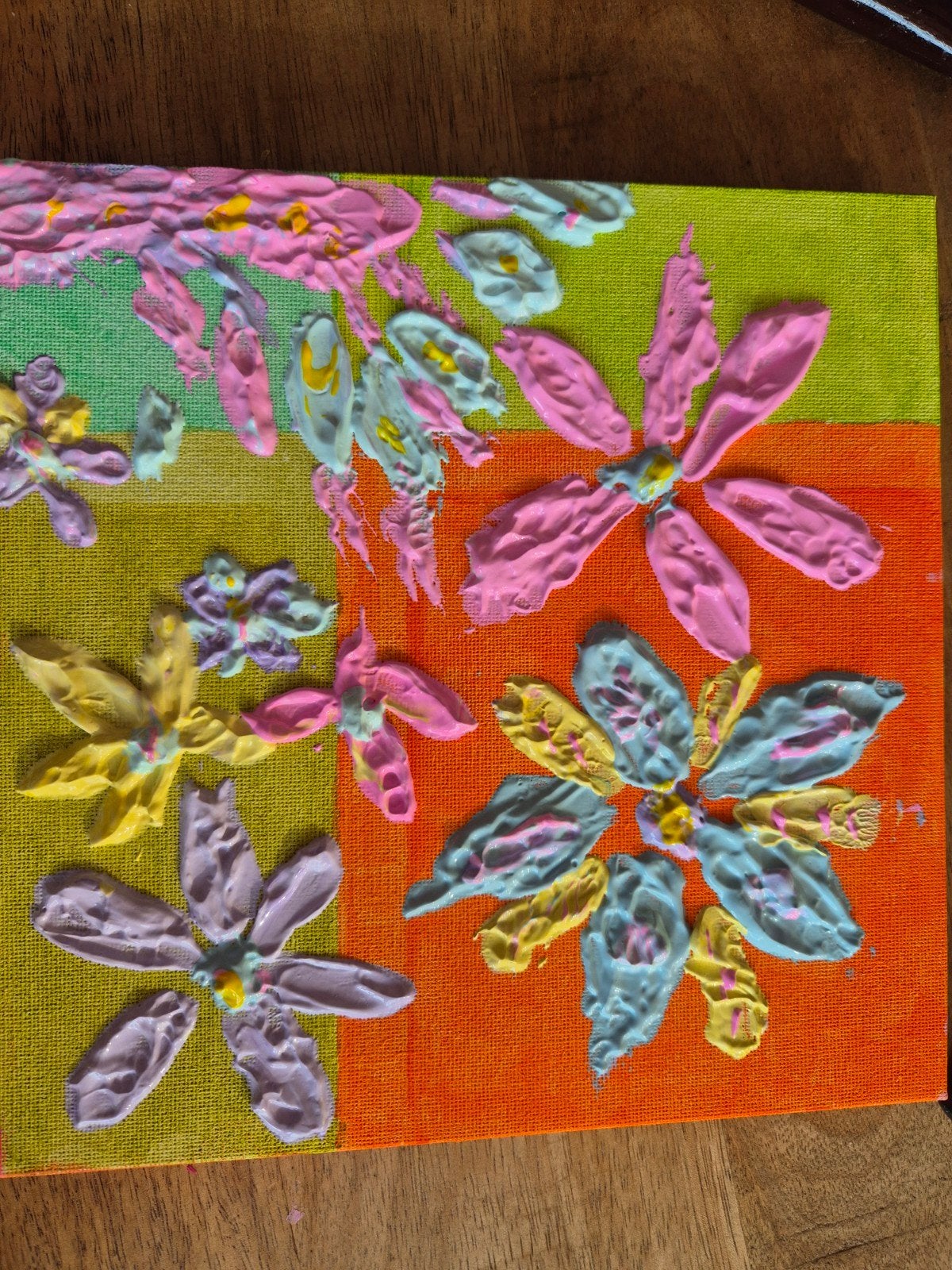 Kleurrijk Bloemenschilderij op Doek - Textuurrijk, Bloemen, Acrylverf, Ophalen of Verzenden, Handgeschilderd