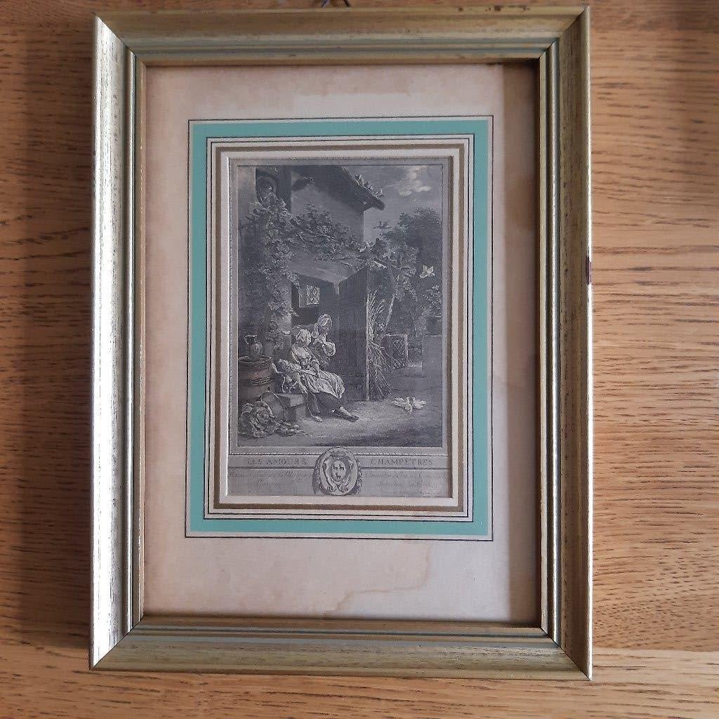 Franse vintage Gravure van Les Amours Champêtres, Rococo., Antiek en Kunst, Ophalen of Verzenden, Overige typen, Overige technieken
