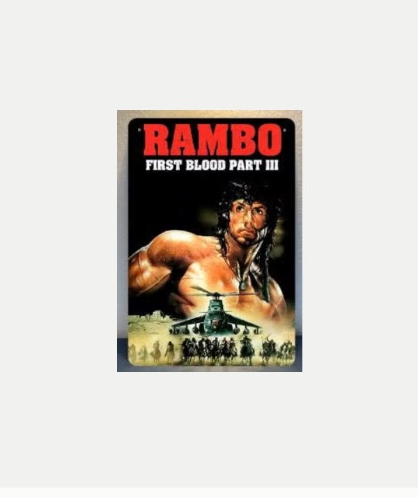 Vintage metalen bordje Rambo 3 (30x20cm), Verzamelen, Ophalen of Verzenden, Nieuw, Reclamebord