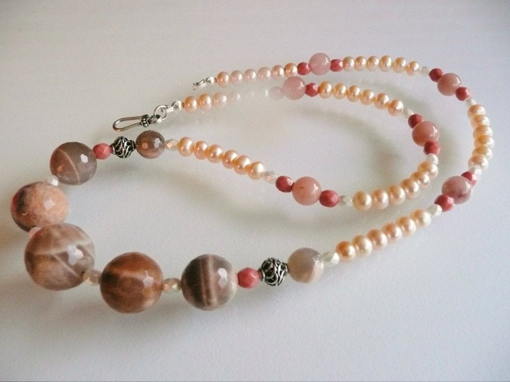 Ketting Peachy Moon maansteen-parels-iodolite-glas zilver, Sieraden, Tassen en Uiterlijk, Kettingen, Ophalen, Met edelsteen, Nieuw