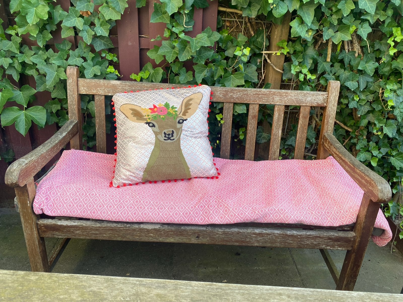 Handgemaakt katoenen kussen uit India, 43x43 cm, Huis en Inrichting, Woonaccessoires | Kussens, Ophalen, Gebruikt, Meerkleurig