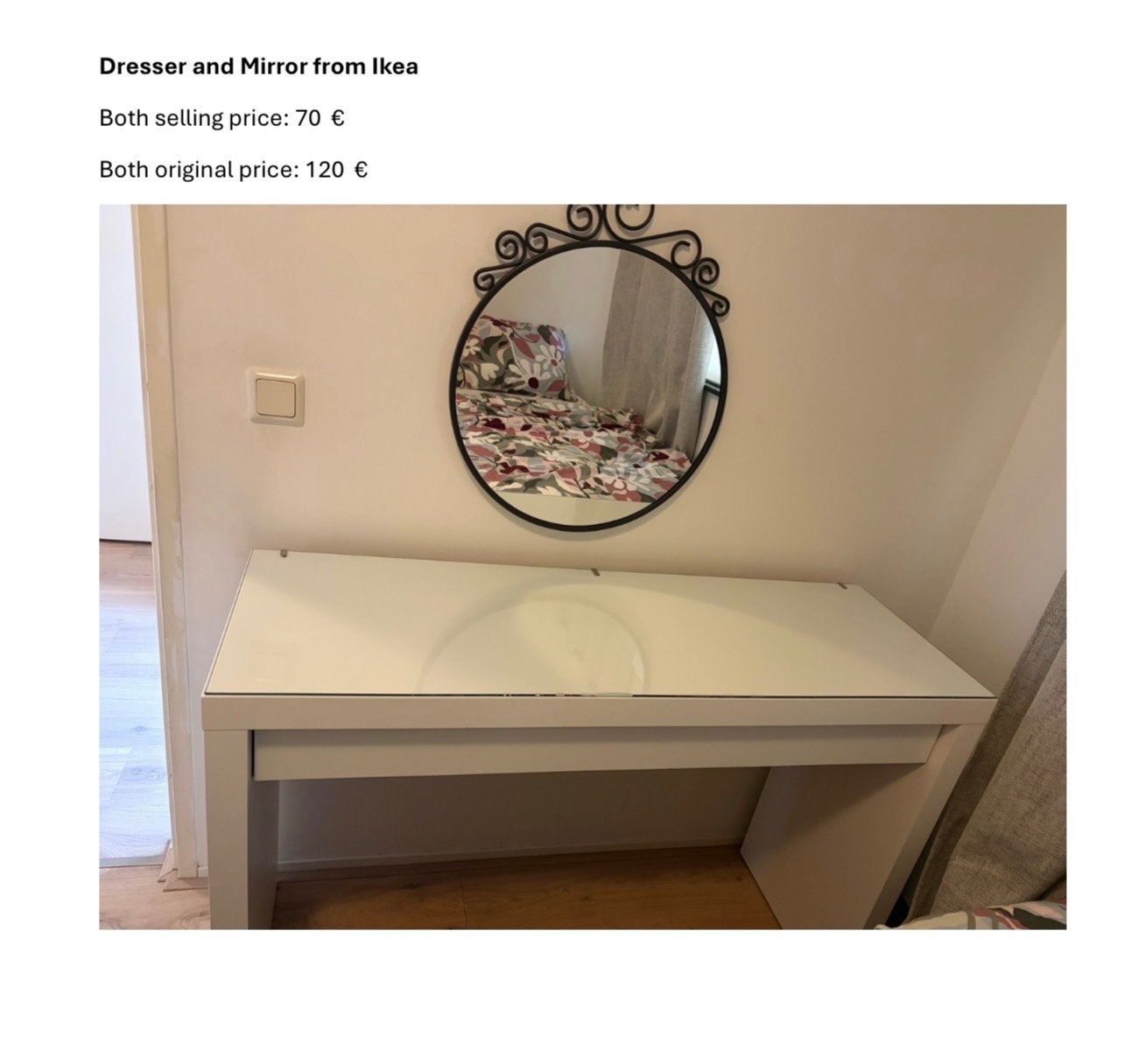 Ikea ladekast en spiegel set, Huis en Inrichting, Woonaccessoires | Spiegels, Ophalen, Gebruikt, 100 tot 150 cm, Rond